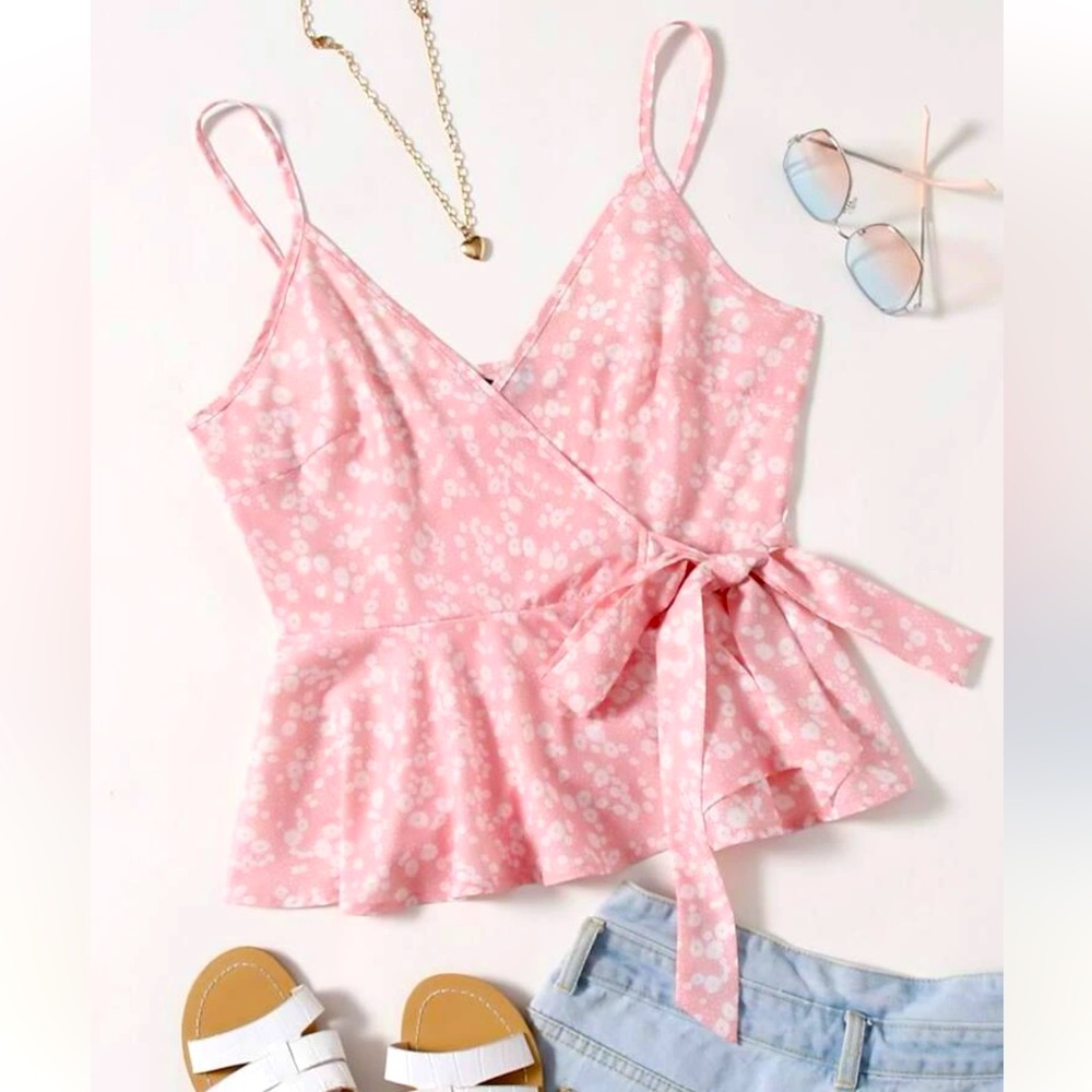 Tie side ditsy floral cami top